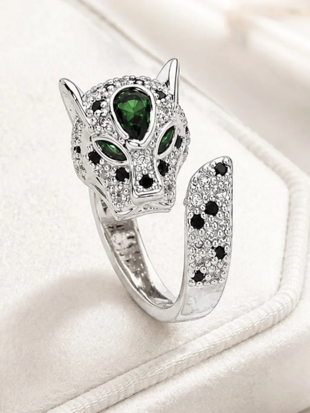 NEW Sterling Silver Dipped Panther Wrap Ring Size 8 CZ Statement Jewelry